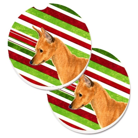 Carolines Treasures Min Pin Candy Cane Holiday Christmas Set of 2 Cup Holder Car Coaster SS4535CARC